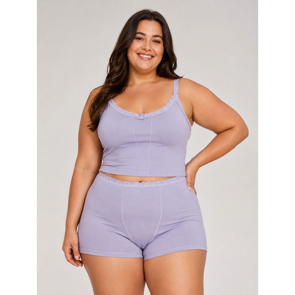 SKIMS Cotton Logo Boxer Lavender Lace Trim Boy Short lounge 3X AP-SHO-1005